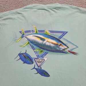 Columbia PFG Shirt Mens Large Green Outdoor Fishing‎ Casual Graphic Tee Spellout